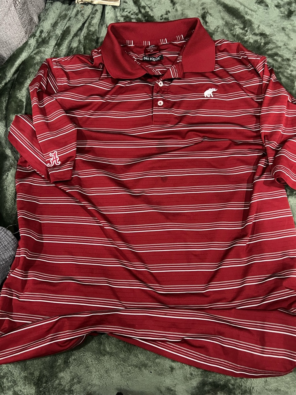 Men's Red Striped Polo Shirt with Embroidered Elephant Logo